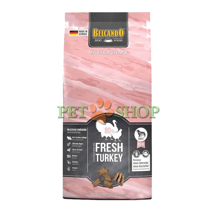 <p><strong>&nbsp;Сбалансированный&nbsp;Беззерновой сухой корм для взрослых собак,&nbsp;80% мяса&nbsp;птицы.</strong></p>