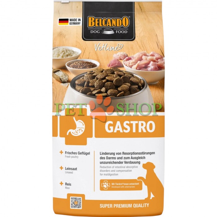 <p><strong>Belcando Vetline Gastro</strong> - диетический полнорационный корм для собак, направленный на снижение нарушений всасывания в кишечнике и компенсацию нарушений пищеварения.</p>