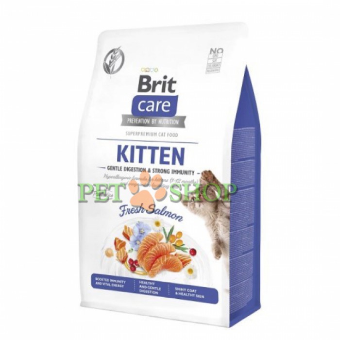 <p><strong>Гипоаллергенный корм Brit Care Cat Grain-Free Kitten со свежим лососем содержит высокую долю белка и легкоусвояемых ингредиентов, которые обеспечивают полноценное и сбалансированное питание котят в возрасте 1-12 месяцев и прекрасно покрывают энергетические потребности беременных и кормящих кошек.</strong></p>
