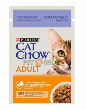<p><strong>Влажный корм Cat Chow для взрослых кошек, ягненок/зеленый горошек в желе, пауч, 85 г</strong></p>