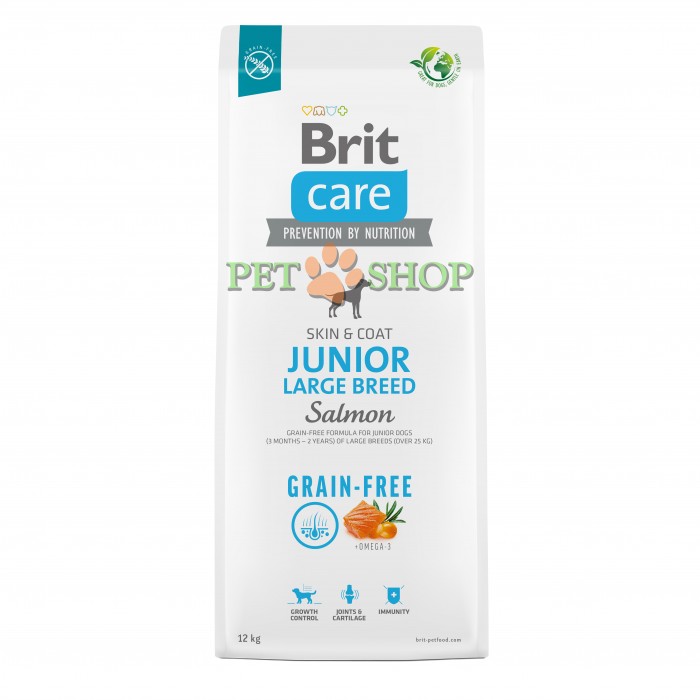 <p><strong>Brit Care Grain-free Junior Large Breed Salmon & Potato - Беззерновая формула с лососем и картофелем для молодых собак (3 месяца – 2 года) крупных пород более 25 кг</strong></p>