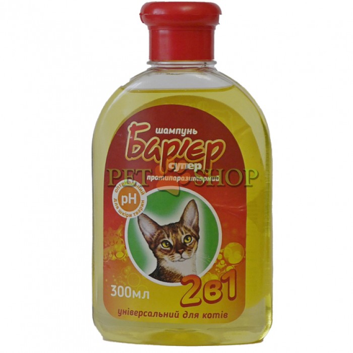 <p><strong>Шампунь Барьер «2 в 1» для кошек 300 мл – прозрачная густая жидкость, которая легко пенится, со специфическим запахом.</strong></p>