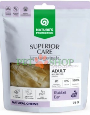 <p><strong>Nature&rsquo;s Protection Superior Care Adult All Breeds Dogs Snacks&nbsp;-&nbsp;</strong>кроличьи уши без шерсти<strong>&nbsp;</strong>лакомство для взрослых собак всех пород. Это натуральное однокомпонентное лакомство, созданное для ежедневного поощрения питомца.&nbsp;Не подходит для щенков младше 3 месяцев.</p>