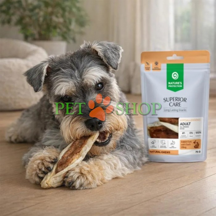 <p><strong>Nature&rsquo;s Protection Superior Care Adult All Breeds Dogs Snacks -&nbsp;</strong>кроличьи уши с начинкой из утки лакомство для взрослых собак всех пород. Это натуральное жевательное лакомство с функциональной начинкой, созданное для ежедневного поощрения питомца.&nbsp;Не подходит для щенков младше 3 месяцев.</p>