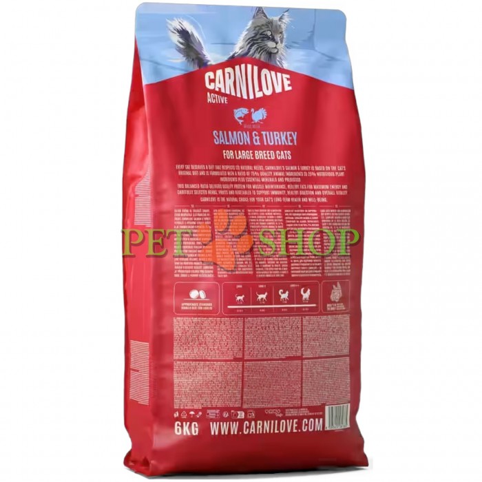 <p><strong>Carnilove Active Adult Large Cats&nbsp;Salmon,Turkey -&nbsp;</strong>полнорационный корм <strong>ACTIVE</strong> с лососем и индейкой для взрослых кошек крупных пород (весом более 4 кг).&nbsp;<strong>Свежее мясо и субпродукты&nbsp;-&nbsp;Без куриного мяса и жира&nbsp;-&nbsp;Беззерновой.</strong></p>