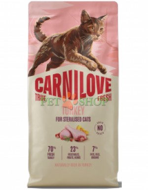 <p><strong>Carnilove True Fresh Sterilised Cat Turkey</strong> &ndash; hrană completă <strong>TRUE FRESH</strong> cu curcan proaspăt pentru pisici adulte sterilizate de toate rasele. <strong>Carne și organe proaspete &ndash; Fără carne și grăsime de pui &ndash; Fără cereale.</strong></p>