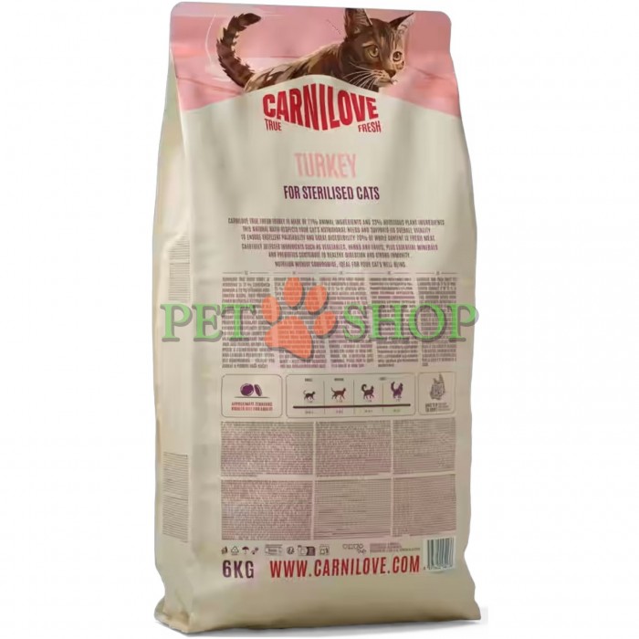 <p><strong>Carnilove True Fresh Sterilised Cat Turkey</strong> &ndash; hrană completă <strong>TRUE FRESH</strong> cu curcan proaspăt pentru pisici adulte sterilizate de toate rasele. <strong>Carne și organe proaspete &ndash; Fără carne și grăsime de pui &ndash; Fără cereale.</strong></p>