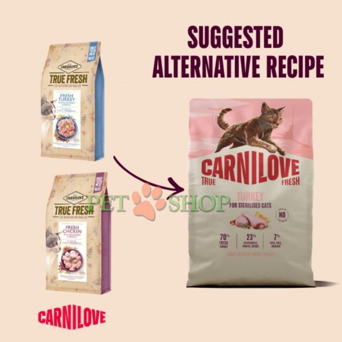 <p><strong>Carnilove True Fresh Sterilised Cat Turkey</strong> &ndash; hrană completă <strong>TRUE FRESH</strong> cu curcan proaspăt pentru pisici adulte sterilizate de toate rasele. <strong>Carne și organe proaspete &ndash; Fără carne și grăsime de pui &ndash; Fără cereale.</strong></p>