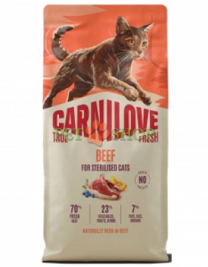 <p><strong>Carnilove True Fresh Sterilised Cat Beef</strong> -&nbsp;полнорационный корм <strong>TRUE FRESH со свежей говядиной</strong> для взрослых стерилизованных кошек всех пород.&nbsp;<strong>Свежее мясо и субпродукты&nbsp;-&nbsp;Без куриного мяса и жира&nbsp;-&nbsp;Беззерновой.</strong></p>