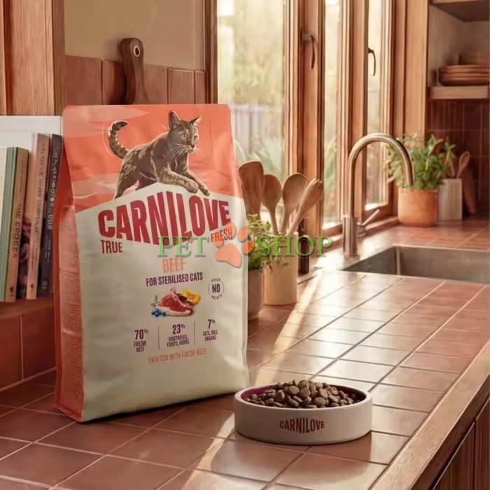 <p><strong>Carnilove True Fresh Sterilised Cat Beef</strong> &ndash; hrană completă <strong>TRUE FRESH cu carne proaspătă de vită</strong> pentru pisici adulte sterilizate, de toate rasele. <strong>Carne și organe proaspete &ndash; Fără carne și grăsime de pui &ndash; Fără cereale.</strong></p>