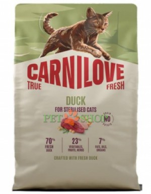 <p><strong>Carnilove True Fresh Sterilised Cat Duck -&nbsp;</strong>полнорационный корм&nbsp;<strong>TRUE FRESH</strong>&nbsp;со свежей уткой для стерилизованных взрослых кошек всех пород.&nbsp;<strong>Свежее мясо и субпродукты&nbsp;-&nbsp;Без куриного мяса и жира&nbsp;-&nbsp;Беззерновой.</strong></p>