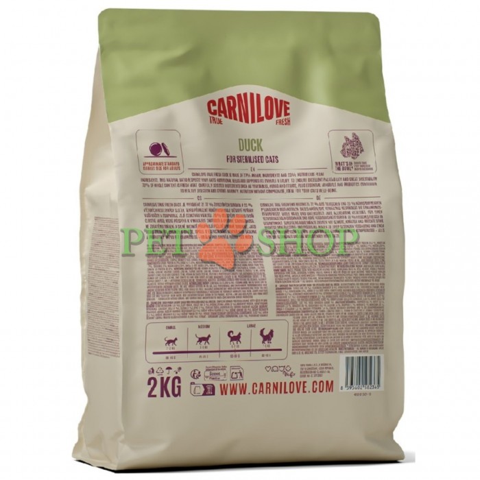 <p><strong>Carnilove True Fresh Sterilised Cat Duck -&nbsp;</strong>полнорационный корм&nbsp;<strong>TRUE FRESH</strong>&nbsp;со свежей уткой для стерилизованных взрослых кошек всех пород.&nbsp;<strong>Свежее мясо и субпродукты&nbsp;-&nbsp;Без куриного мяса и жира&nbsp;-&nbsp;Беззерновой.</strong></p>