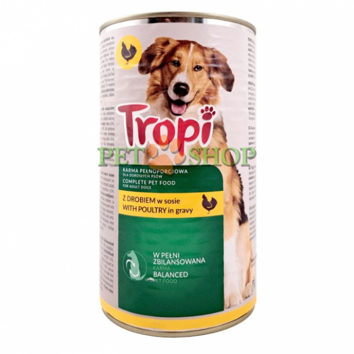 <p><strong>Полнорационный повседневный корм «Tropi» для взрослых собак в соусе с птицей, 1250 гр.</strong></p>