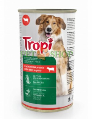 <p><strong>Полнорационный повседневный корм «Tropi» для взрослых собак в соусе с говядиной, 1250 г.</strong></p>