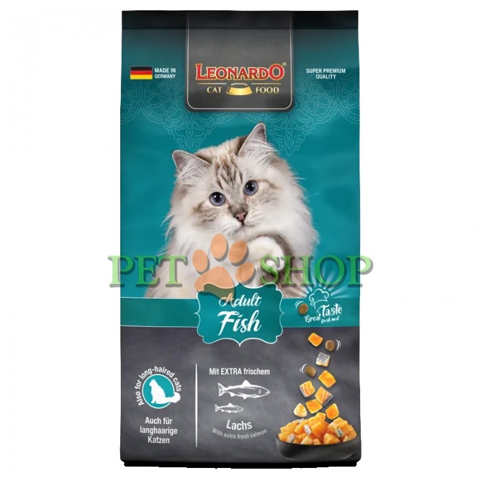 <p><strong>Leonardo Adult Fish - сухой корм супер-премиум класса для взрослых кошек с рыбой и рисом, прекрасно подойдёт кошкам, которые имеют чувствительное или слабое пищеварение, 1 кг на развес.</strong></p>