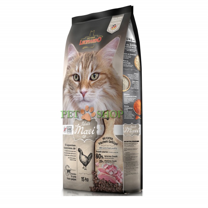 <p><strong>Корм Leonardo Adult Maxi Croc удовлетворяет потребность в питательных веществах и отвечает особым требованиям к размеру кусочков для крупных кошек, например, для норвежских лесных кошек и кошек Мейн-кун, 1 кг на развес.</strong></p>