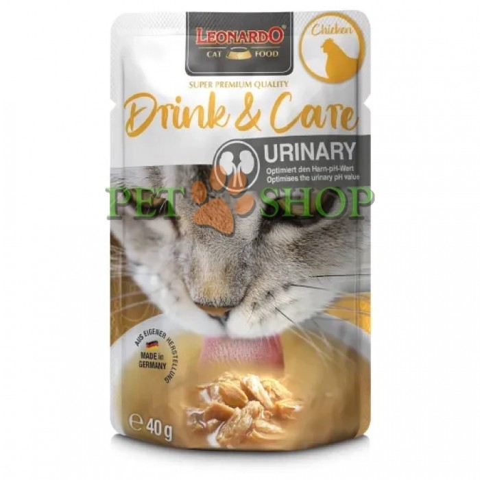<p><strong>Восхитительный мясной вкус бульона LEONARDO Drink & Care Urinary стимулирует у кошки желание попить, способствует потреблению жидкости, а также полезен для мочевыводящих путей!</strong></p>