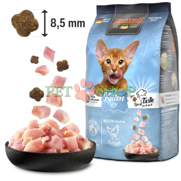 <p><strong>Leonardo Grain free Kitten - </strong>Hrană ușor digestibilă pentru pisoi, cu carne proaspătă de pasăre. Potrivită pentru pisoi sensibili și pentru pisici lactante. Dimensiunea perfectă a crochetelor. &Icirc;ntărește sistemul imunitar.</p>

<p>&nbsp;</p>

<p>&nbsp;</p>