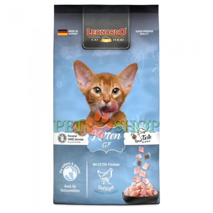 <p><strong>Leonardo Grain free Kitten - </strong>Hrană ușor digestibilă pentru pisoi, cu carne proaspătă de pasăre. Potrivită pentru pisoi sensibili și pentru pisici lactante. Dimensiunea perfectă a crochetelor. &Icirc;ntărește sistemul imunitar.</p>

<p>&nbsp;</p>

<p>&nbsp;</p>