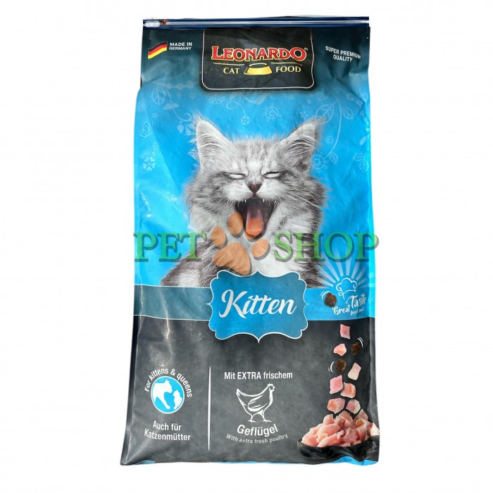 <p><strong>Сухой корм Leonardo Kitten для котят в возрасте до одного года, а также для беременных и кормящих кошек.</strong></p>
