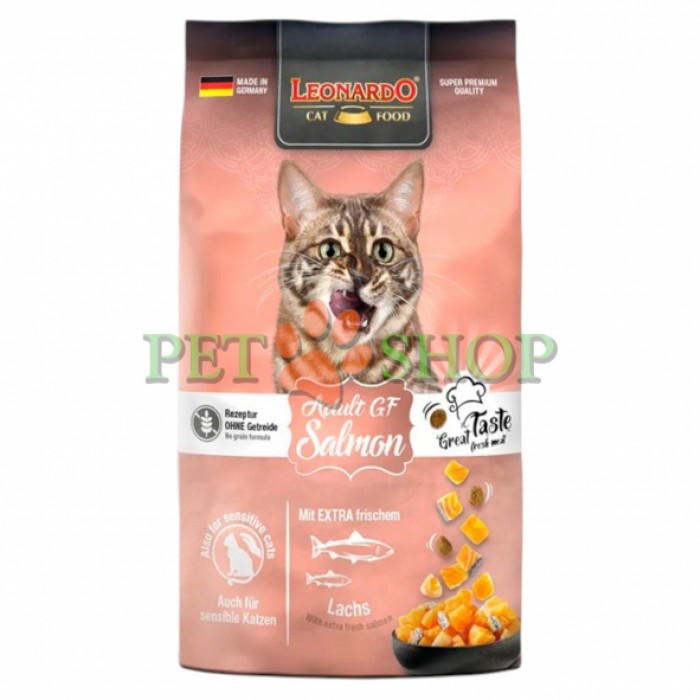 <p><strong>Leonardo Grain Free Salmon -&nbsp;</strong>с добавлением свежего лосося. Идеально при пищевой непереносимости и подходит для чувствительных кошек. Рецепт с амарантом вместо злаков.</p>