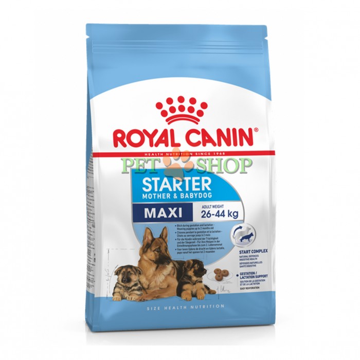 <p><strong>Корм сухой Royal Canin "Maxi Starter" для щенков крупных размеров в период отъема до 2-месячного возраста, для собак в последней трети беременности и во время лактации.</strong></p>