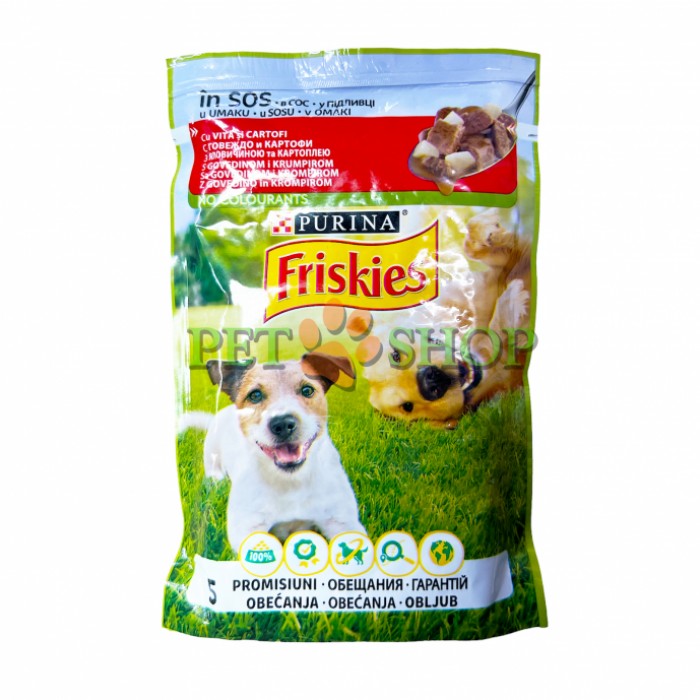 <p><strong>Влажный корм для собак Friskies Adult с говядиной и картофелем, 100 гр</strong></p>