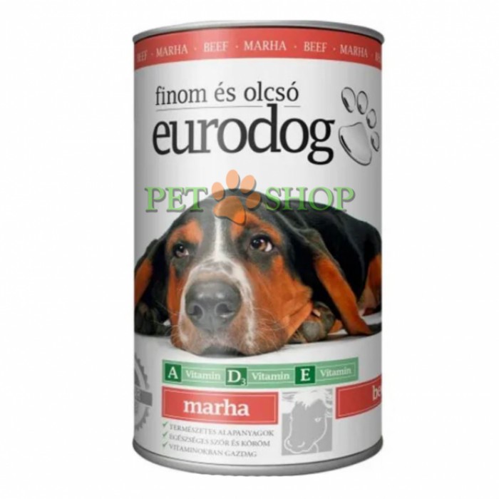 <p><strong>Полнорационный влажный корм EuroDog с говядиной для взрослых собак.</strong></p>