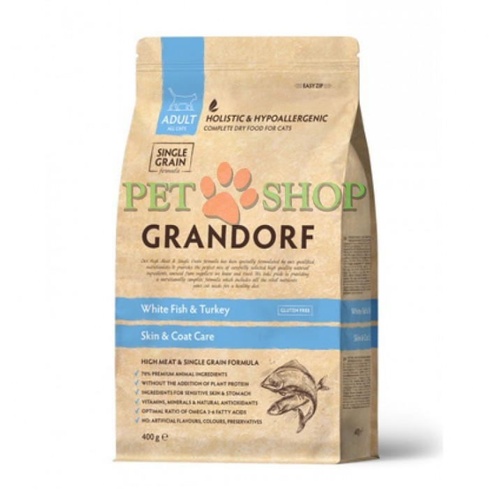 <p>Grandorf Cat White Fish Skin&Coat Care - для взрослых кошек с нормальной активностью, чувствительной кожей и шерстью или склонных к аллергии.</p>