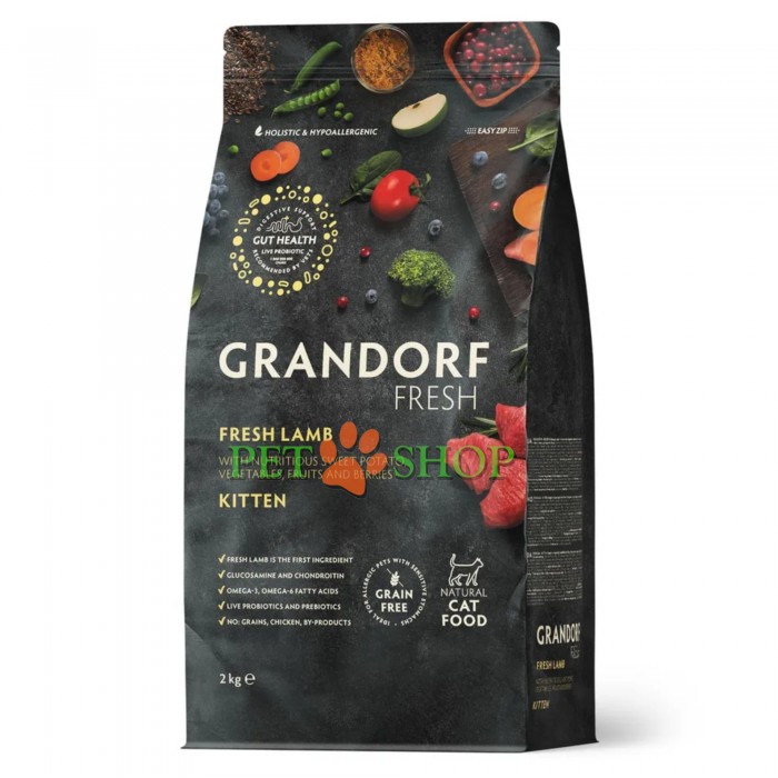 <p><strong>GRANDORF Fresh Cat KITTEN Lamb - </strong>беззерновой корм с живыми пробиотиками. Для котят от 3 недель, беременных и кормящих кошек.</p>