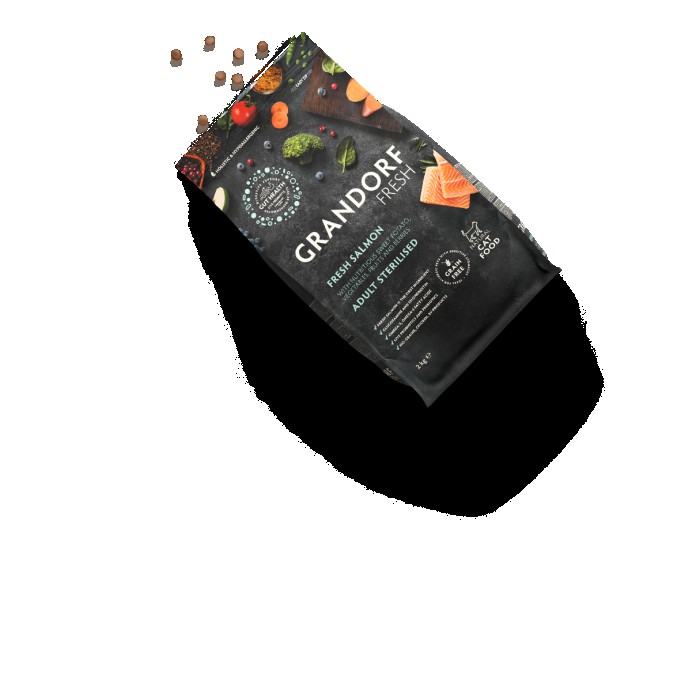 <p><strong>Grandorf Fresh Salmon Adult Cat Sterilised - </strong>hrană fără cereale cu probiotice vii. Pentru pisici adulte sterilizate sau în vârstă.</p>