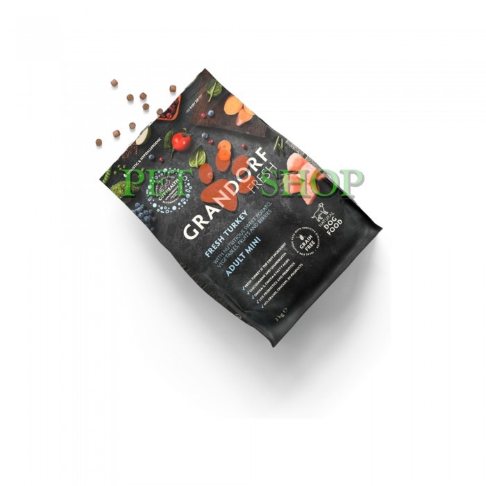 <p><strong>GRANDORF Fresh Adult Mini&nbsp;Turkey</strong> - hrană fără cereale cu probiotice vii, pentru c&acirc;ini de talie mică, cu sensibilități digestive și predispuși la alergii.</p>