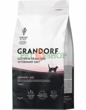 <p><strong>Grandorf Veterinary Diet Cat Urinary S/O - </strong>полнорационный диетический сухой корм для растворения струвитных мочевых камней и снижения риска повторного формирования мочевых камней струвитного и оксалатного типов. Формула на основе бескостной индейки.</p>
