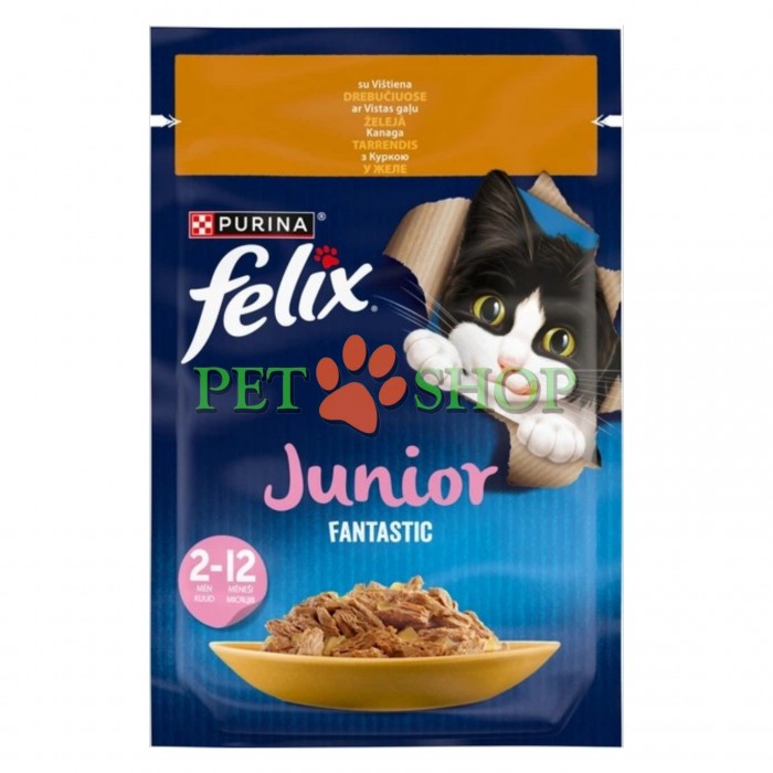 <p><strong>Консервы для котят Purina Felix Аппетитные кусочки, курица, пауч, 85 гр</strong></p>