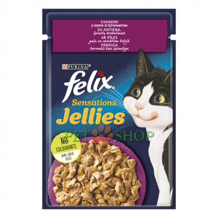 <p><strong>Консервы для кошек Purina Felix Sensations, утка со шпинатом, пауч, 85 гр</strong></p>