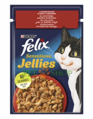 <p><strong>Консервы для кошек Purina Felix Sensations, говядина с томатами, пауч, 85 гр</strong></p>