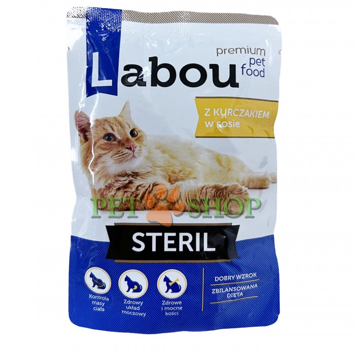 <p><strong>Labou Полнорационный консервированный корм для взрослых стерилизованных кошек с курицей в соусе, 85 гр</strong></p>