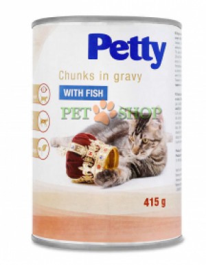 <p><strong>Petty (Пэтти) Chunks in Gravy With Fish – Консервированный корм с рыбой для котов (кусочки в соусе) 415 грамм</strong></p>