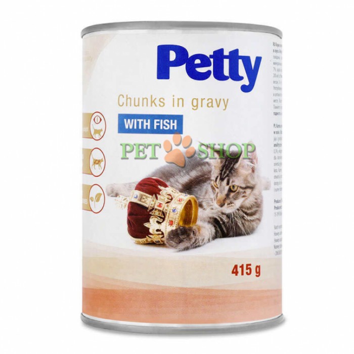 <p><strong>Petty (Пэтти) Chunks in Gravy With Fish – Консервированный корм с рыбой для котов (кусочки в соусе) 415 грамм</strong></p>