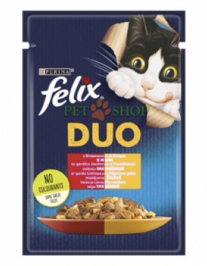<p><strong>Консервы Felix Fantastic Duo изготовлены из высококачественных ингредиентов. Нежные кусочки, которые отлично сочетают в себе два мясных вкуса - говядины и птицы в желе. Благодаря этому, теперь Ваша кошка может наслаждаться двумя вкусами одновременно!</strong><br />
 </p>
