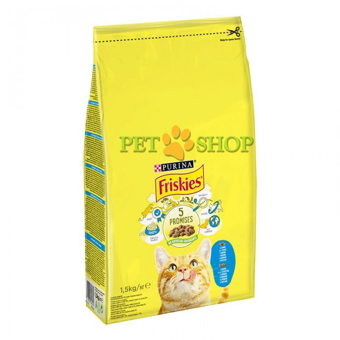<p><strong>Cухой корм Friskies для взрослых кошек с лососем и овощами 1.5 кг</strong></p>