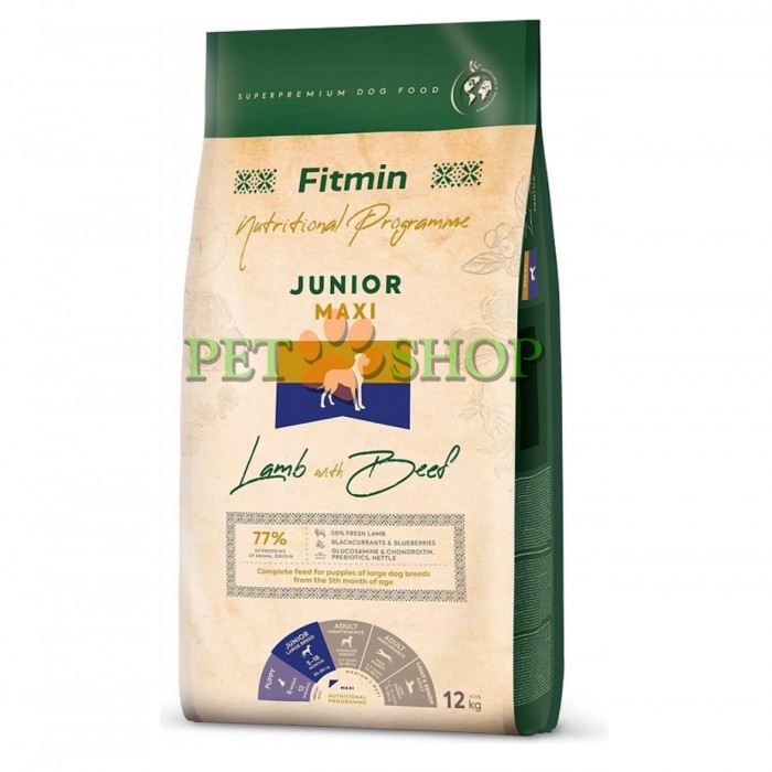 <p><strong>Fitmin Dog Maxi Junior Lamb, Beef Полнорационный сухой корм с ягненком и говядиной для щенков больших пород от 5-месячного возраста. </strong></p>